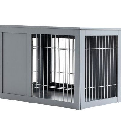 Grey Pet Kennel, Indoor Dog Crate With Double Doors, Furniture For Small And Medium Dogs, Side Table Cage, Kennel Medium
