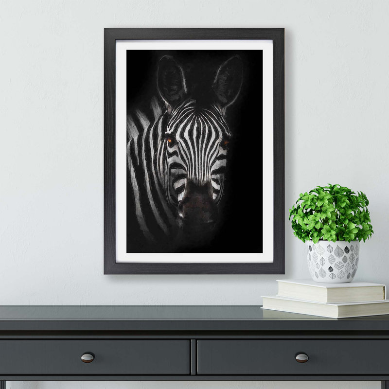 Zebra in the Shadows - Framed Print, 45cm H x 63cm W x 2cm D, Black