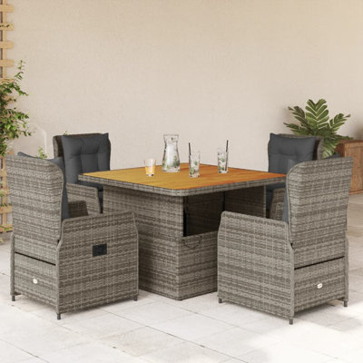  Ensemble repas de jardin 5 pièces avec coussins en rotin de polyester gris