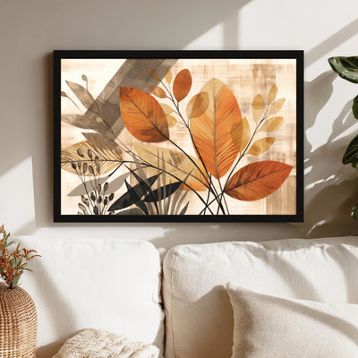 Art mural sur toile noir encadré pour le salon, la chambre à coucher, le bureau ou le vestibule - Décoration murale décorative avec feuilles d'automne