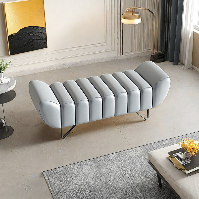 Banc rembourré en cuir Tatelynn, Bleu clair