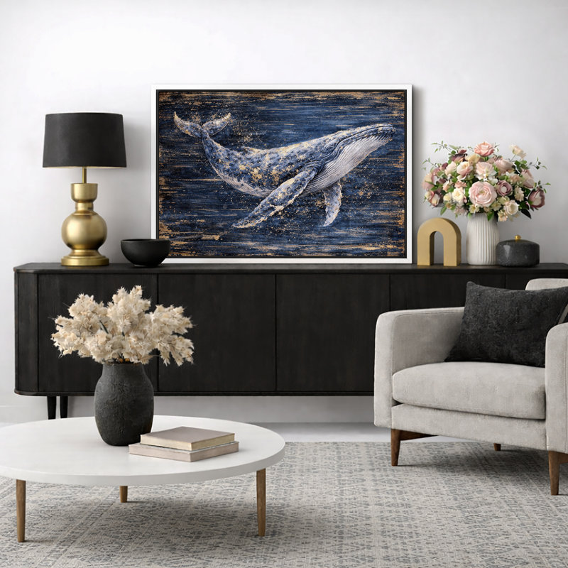 «Whale Ocean», marine, photos de salon côtier, impression sur toile encadrée, H 16 po x l 24 po x P 1,5 po, Cadre blanc