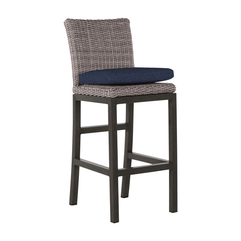 Rustic 30.5" Patio Bar Stool with Cushion, No Welt, Oyster, Verona Fossil