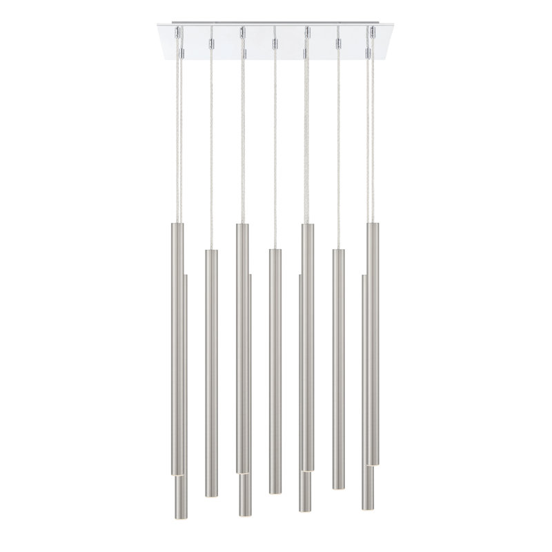 Luminaire suspendu géométrique à DEL à 11 lumières Bowning, Nickel satiné
