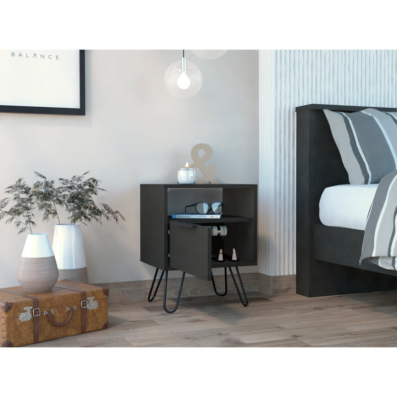 1-Shelf 1-Drawer Nightstand, Black