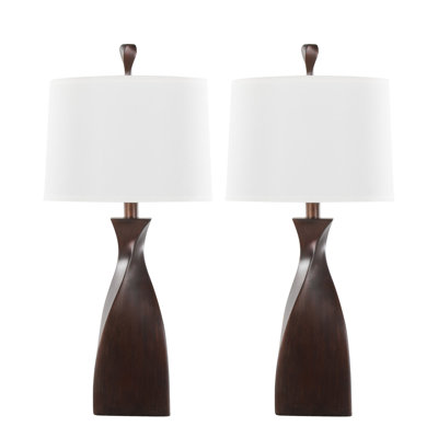 Lampe de table contemporaine 30 po en polyrésine bronze bronze avec abat-jour en lin naturel - ensemble de 2