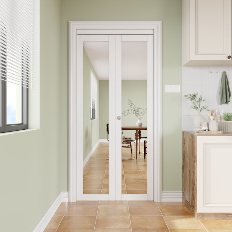 1-Lite Mirrored Door Solid Manufactured Wood Bi-Fold Door with Installation Hardware Kit
