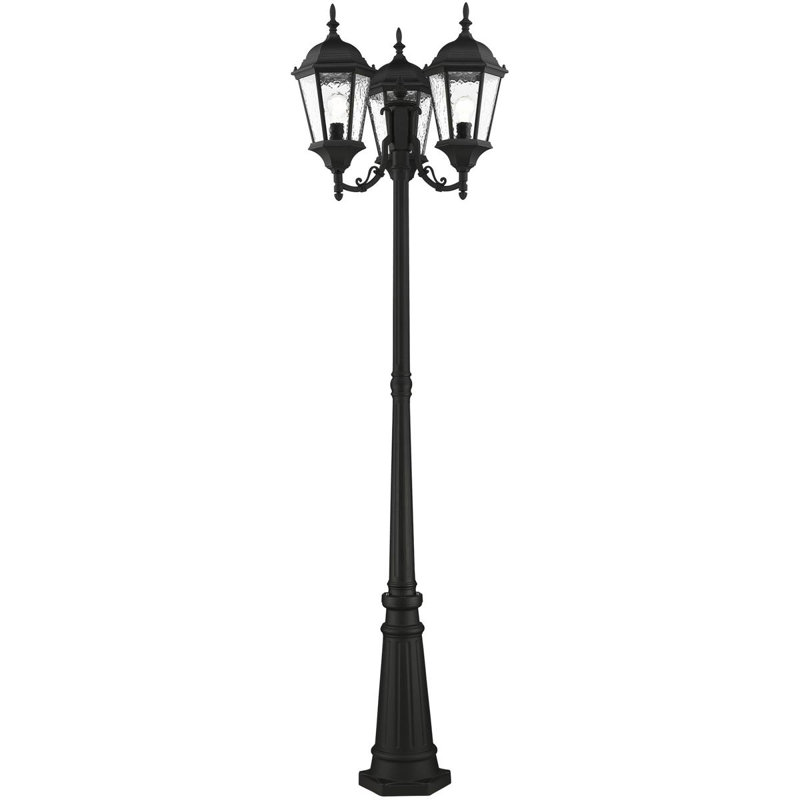 3 Light TBK Outdoor Post Light with Clear Water Glass Shade