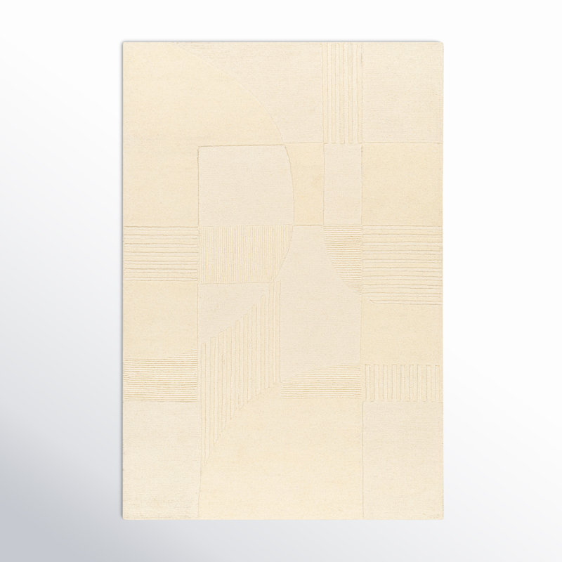 Rectangle Nona Abstract Hand Tufted Wool Area Rug in Beige, Rectangle 5' x 7'6"