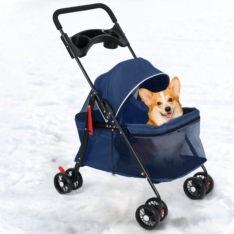 Poussette pour chat à 4 roues, poussette pliante pour animaux de compagnie, porte-gobelet pour chien avec porte-gobelet, filet respirant et visible pour petit chien