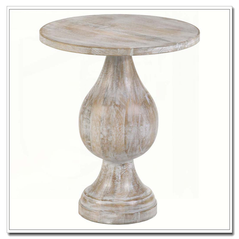Table d'appoint piédestal blanc délavé, Ivoire ivoire