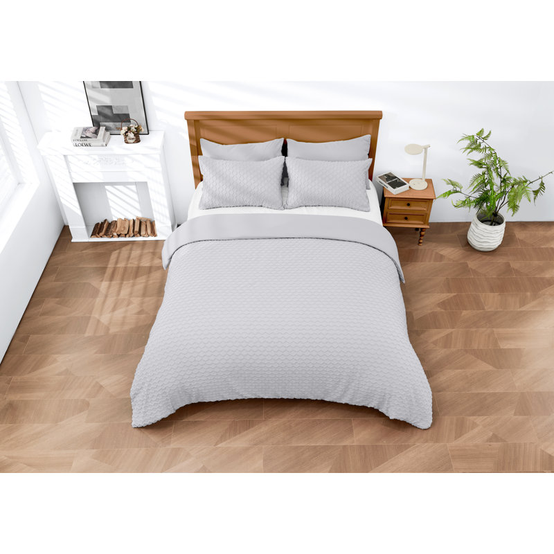 Cooper Polyester Solid Colour Duvet Cover with Pillowcases, Light Grey, Kingsize