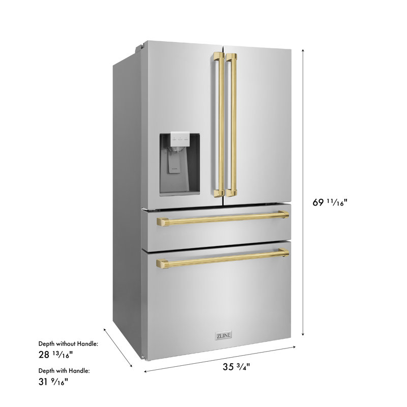 ZLINE Autograph Edition 36" French Door Refrigerator w/ Water and Ice Dispenser in Fingerprint Resistant Stainless Steel Traditional Handles
