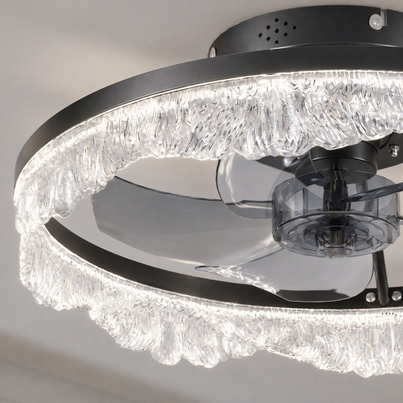 Ventilateur de plafond moderne avec lumières DEL et encastré à intensité variable Fandelier APP Télécommande, 16" Wide
