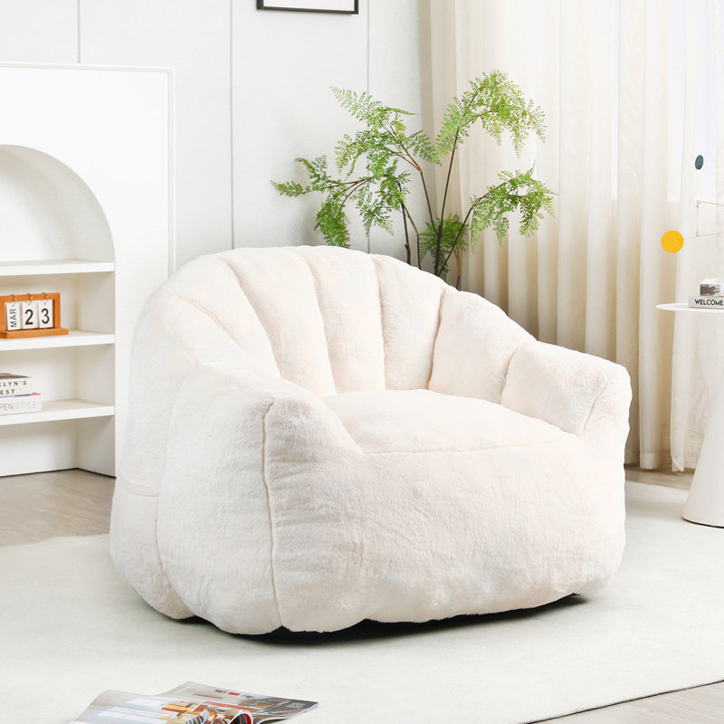 Accent Chair with Armrests and soft cushion, White Faux Fur