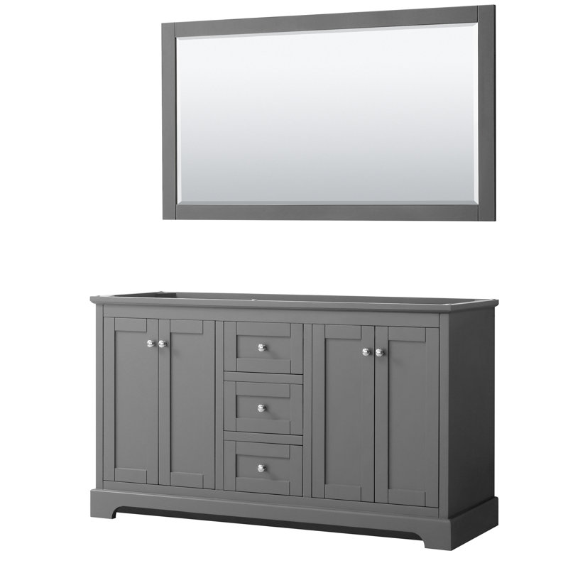 Avery 59.25'' Double Bathroom Vanity Base Only, Dark Gray/Polished Chrome