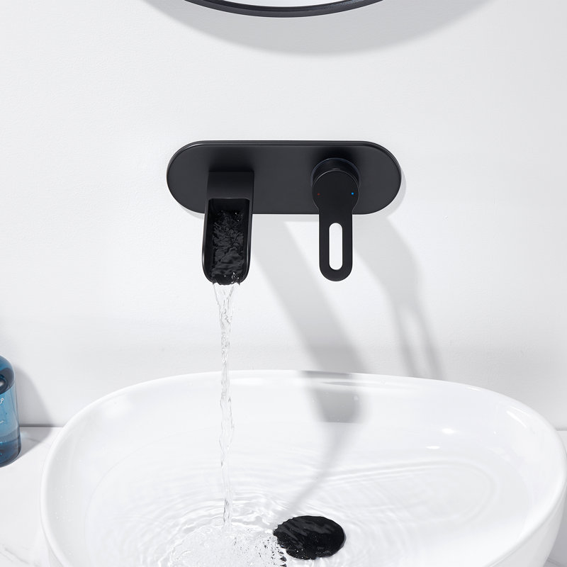 Vivid Fall 1-Handle Wall Mounted Bathroom Faucet With Valve In Matte Black, Matte Black