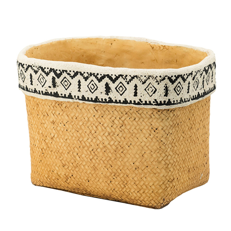 Of 2 Cement Geometric Trim Rectangular Basket Planters, Brown Multi For Indoors Or Outdoors Decor, L:10.4X8.7X7.9 S:7.3X5.5X5.9 Inches, 12.1 Lbs Planters With Indoor Outdoor