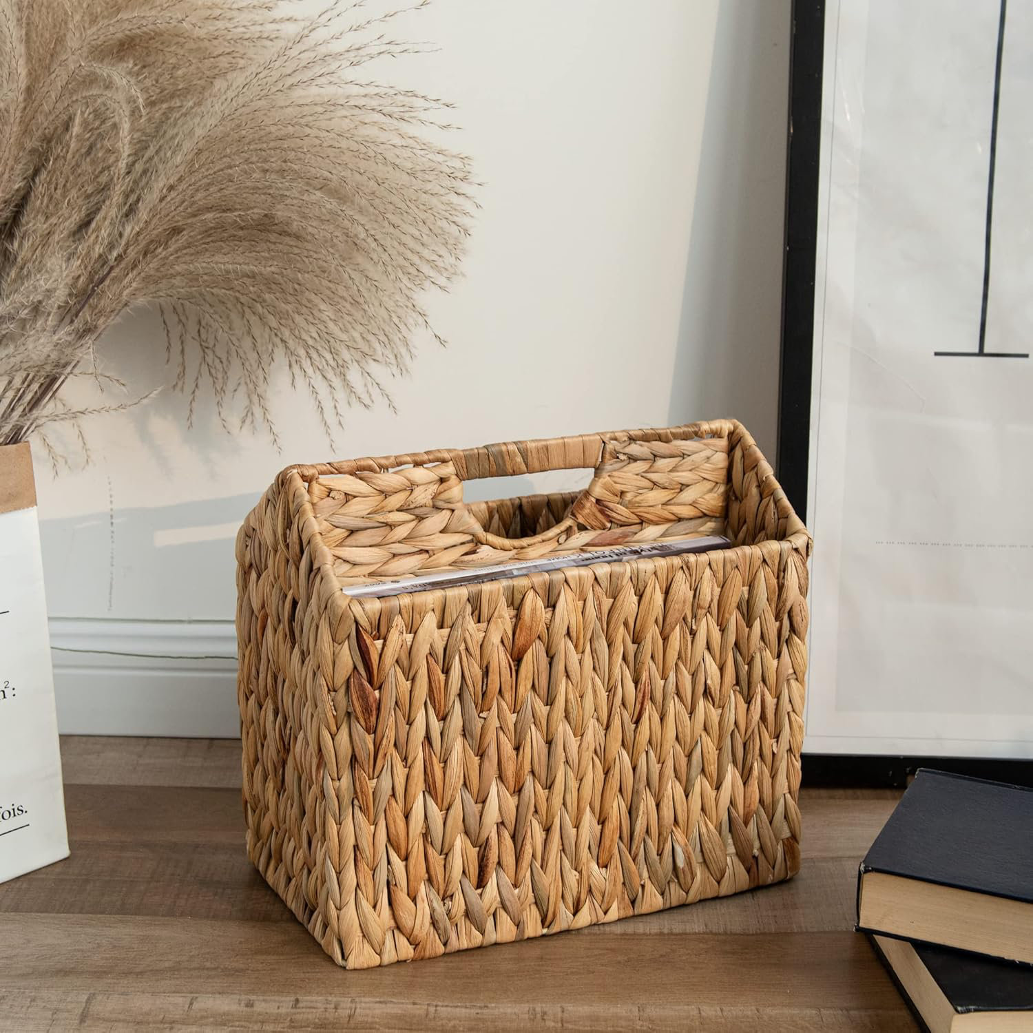 Rosecliff Heights Hand-Woven Divided Magazine Basket, Rattan Magazine ...