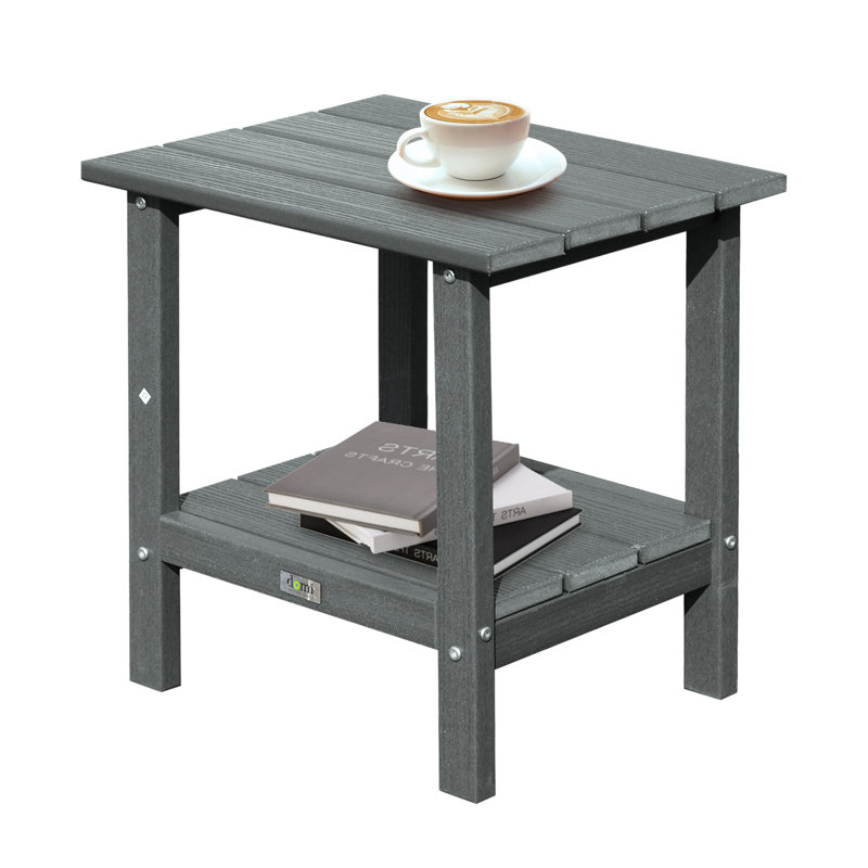 HDPE Double-Tier Rectangular Patio Table All Weather Outdoor Adirondack Side Table, Gray