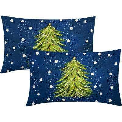 Christmas Lumbar Pillow Covers 12X20 In Set Of 2 Watercolor Green Xmas Tree Rectangular Pillow Cases Winter Holiday Pillowcase Cotton Linen Cushion Case Rustic Home Decor For Couch Porch Outdoor