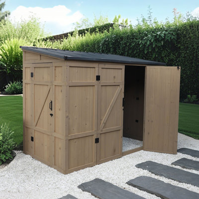 8 Ft. X 4 Ft.  Outdoor Storage Lean-to Wood Shed with Sloped Roof and Lockable Doors