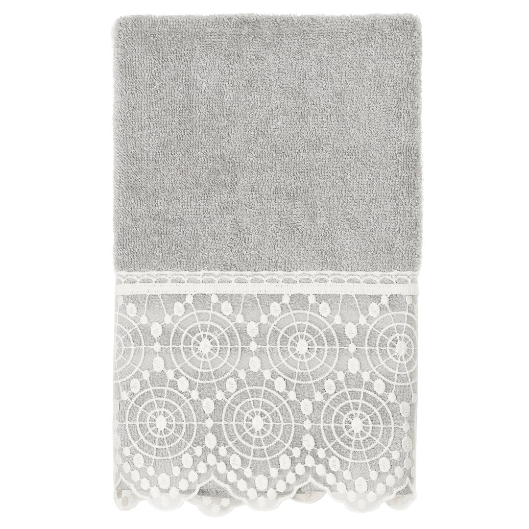  3 Piece Turkish Cotton Light Gray Lace Embellishedm Towel Set (Set of 3) Linum Home Textiles