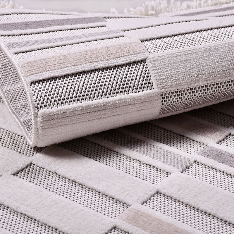 Tapis crème moderne antidérapant lavable à la machine, Rectangle 2 pi 8 po x 5 pi