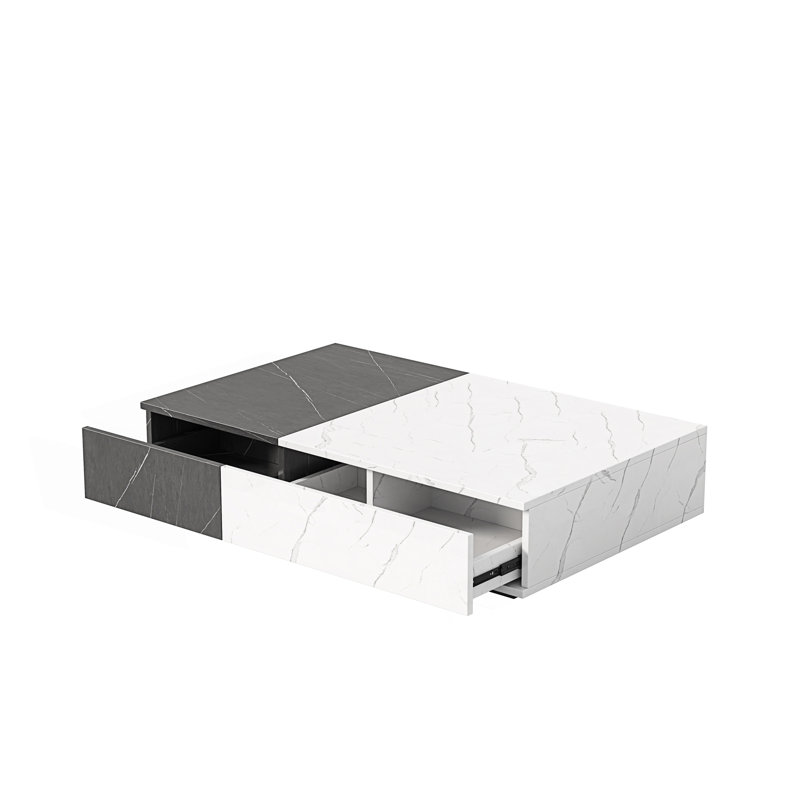 Table basse de style moderne avec 2 tiroirs, table à thé, Blanc/Noir