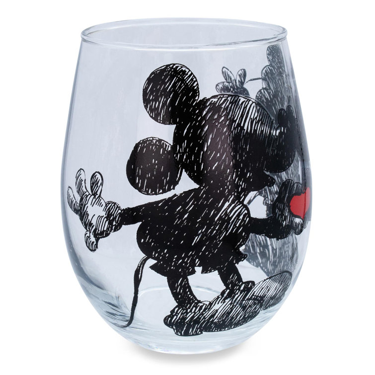 Disney Minnie and Mickey Mouse Hearts Stemless Wine Glasses Set of 2