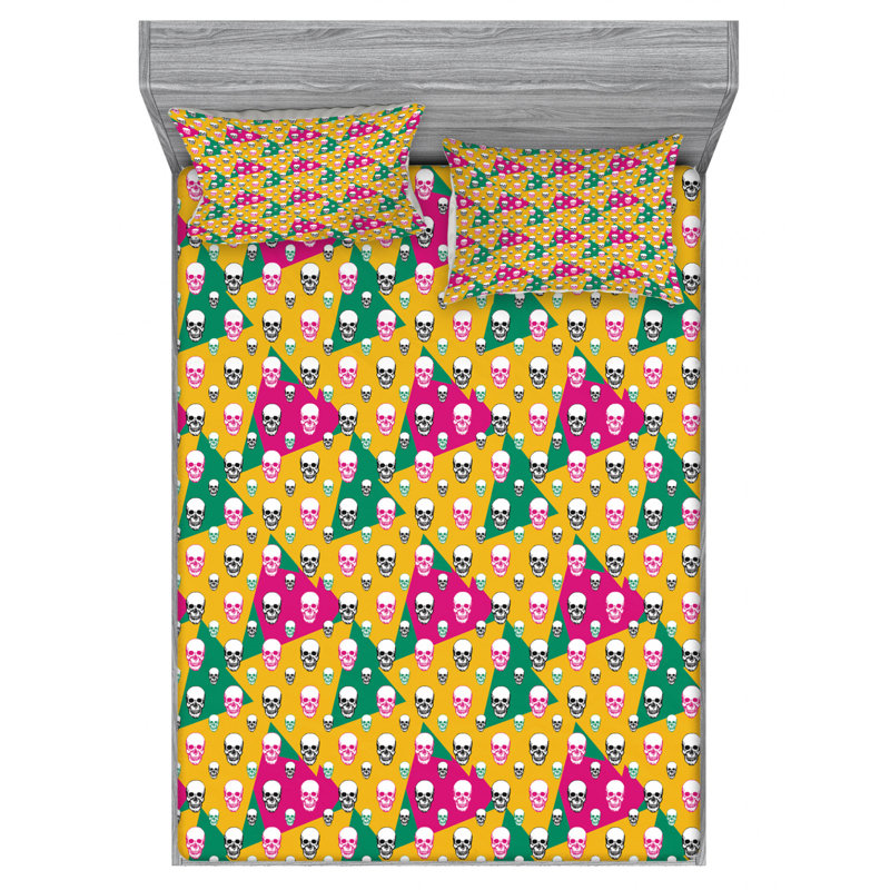 Microfiber Geometric Sheet Set, Queen Sheet Set with Fitted Sheet