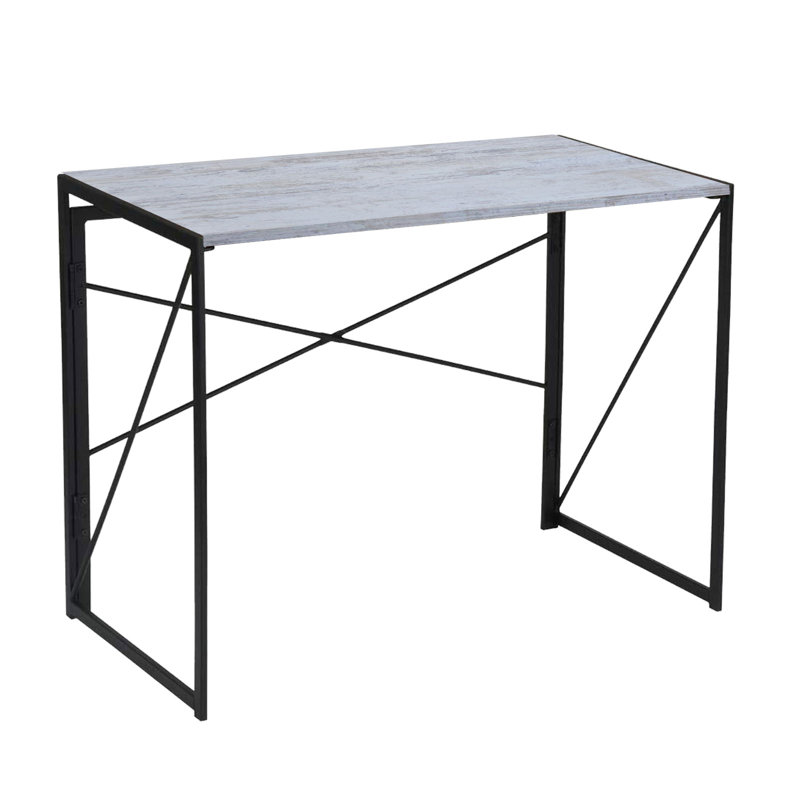 Danyaal Foldable Steel Writing Desk and Computer Desk, 75cm H x 80cm W x 45cm D, Black, Grey