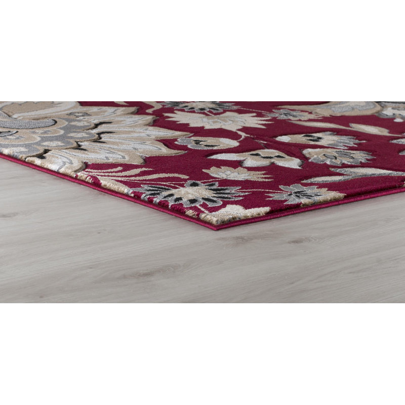 Tapis bourgogne / beige Demaris, Rectangle 5 pi 2 po x 7 pi 5 po