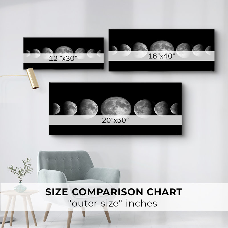 Phases lunaires - Toile tendue avec châssis - Prêt à accrocher, H 20 po x l 50 po