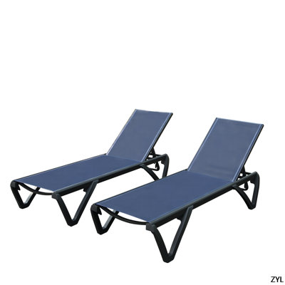 Méridienne d'extérieur, méridienne en aluminium et plastique 2 pièces avec dossier réglable à 5 positions et roulettes, chaise inclinable pour patio, bleu marine