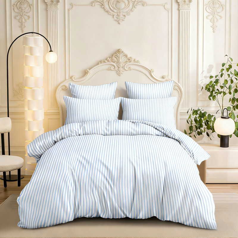 Blue Striped Comforter Set Stripe Comforter Soft Lightweight Pinstripe Dorm Bedding Set For All Seasons, Blue