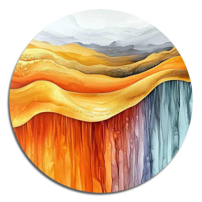 «Chrome Dance of Silent liquid Ink I», art mural rond à formes modernes, H 16 po x l 16 po