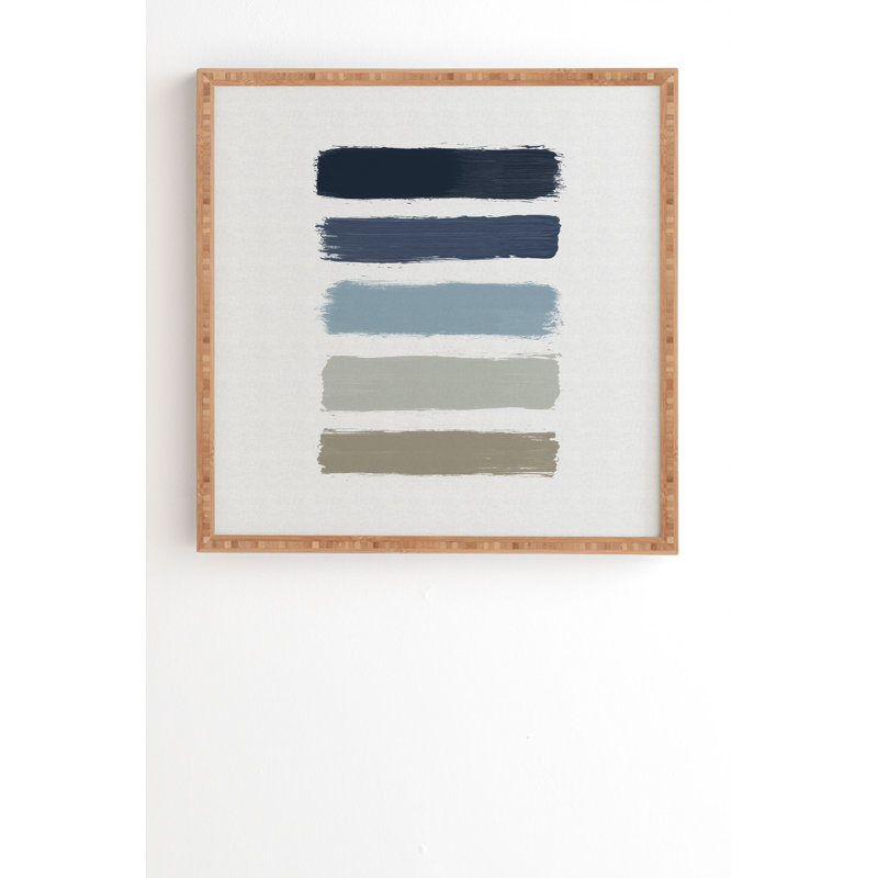 «Blue and Taupe Stripes» - Imprimé, H 20 po x l 20 po x P 2 po, Armature en bambou, Pas de tapis