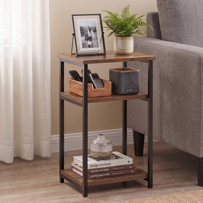 Table de chevet Furinno JUST, table de chevet, table de bout en métal à 3 niveaux avec tablette ouverte, table d'appoint, table de bout, pour salon, chambre à coucher, pin ambre