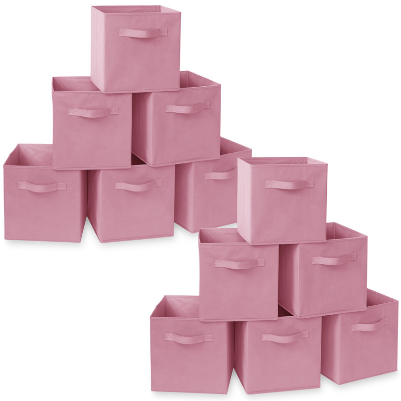 Collapsible Fabric Cubes, 11" Storage Bins (Set of 12), Pink