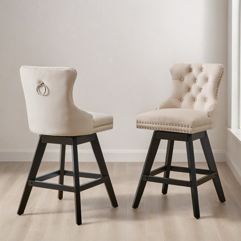 Tabourets de bar pivotants en velours avec décoration capitonnée à boutons, tabourets de bar de style loisirs (ensemble de 2)