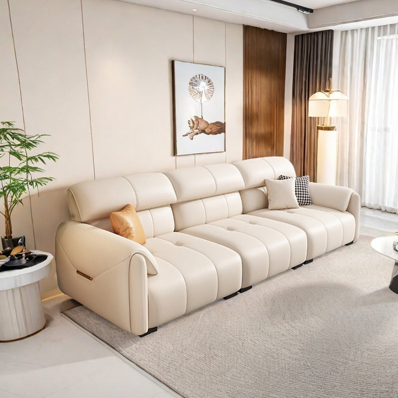Modern in-line leather sofa, 37.79" H x 98.42" W x 37" D