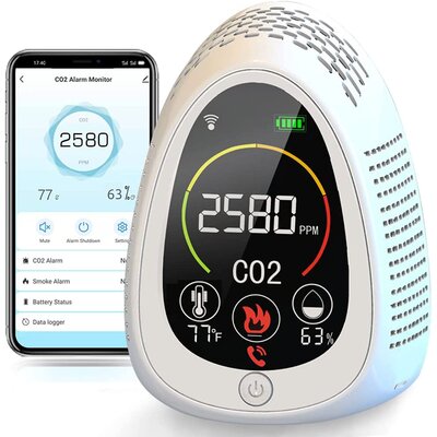 GZAIR Wi-Fi Carbon Dioxide Meter w/ Smoke Alarm, Temperature, & Humidity Sensor -  GZAIR PT01
