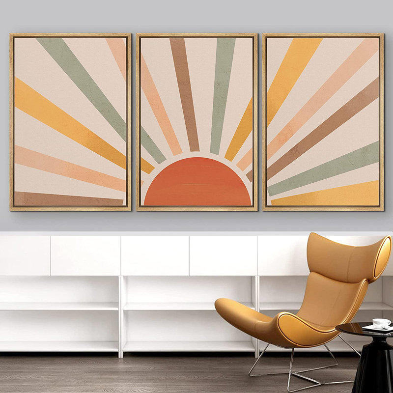 3 pièces, cadre flottant, impression sur toile, H 24 po x l 48 po, Cadre naturel flottant