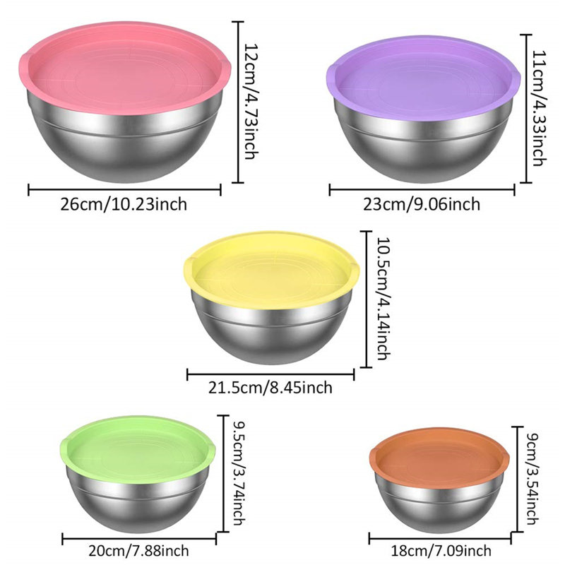 5 Pcs Stainless Steel Nesting Mixing Bowls Set