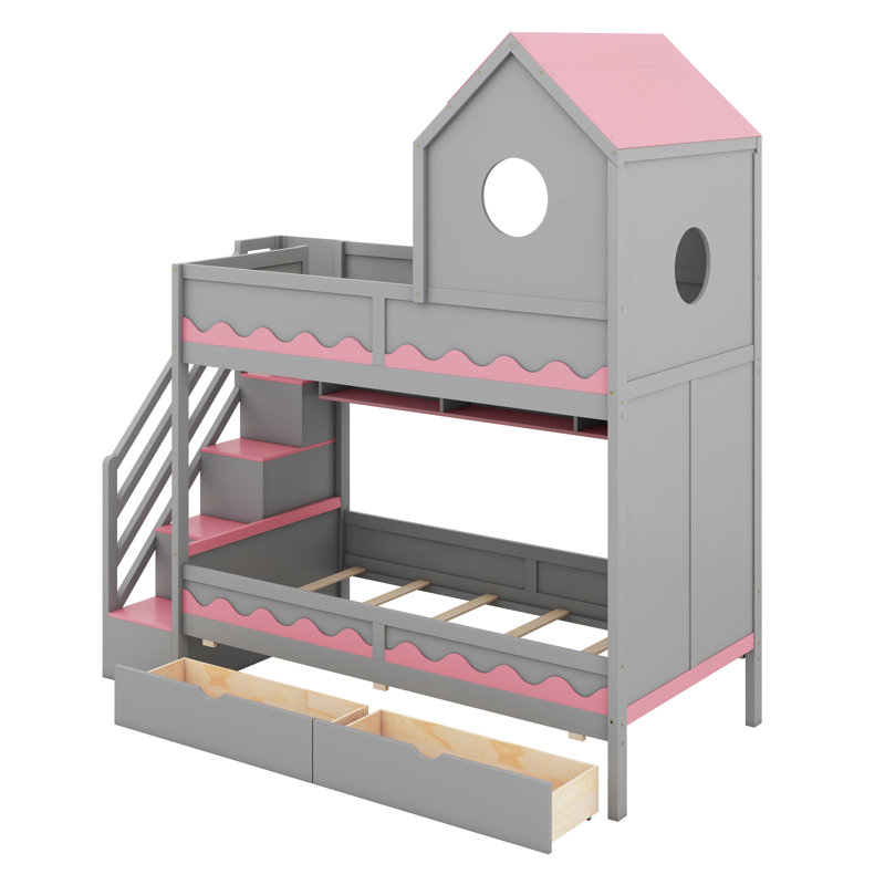 Maison simple au-dessus de simple avec tiroir, escalier, DEL, gris