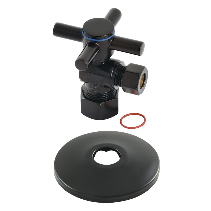 Kingston Brass 5/8-Inch OD Comp x 3/8-Inch OD Comp Quarter-Turn Angle Stop Valve with Flange