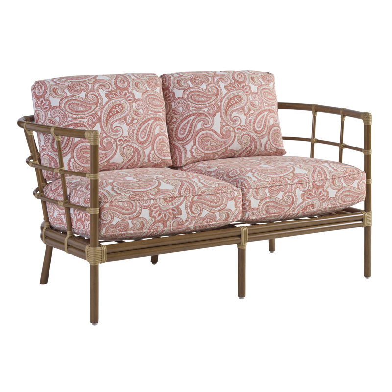 Sandpiper Bay 58'' Coastal Loveseat with Leather-Wrapped Bamboo and Sunbrella Cushions