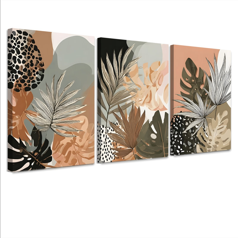 «Tropical Leaf», impression sur toile tendue sur toile, décor bohème moderne (ensemble de 3), H 24 po x l 48 po