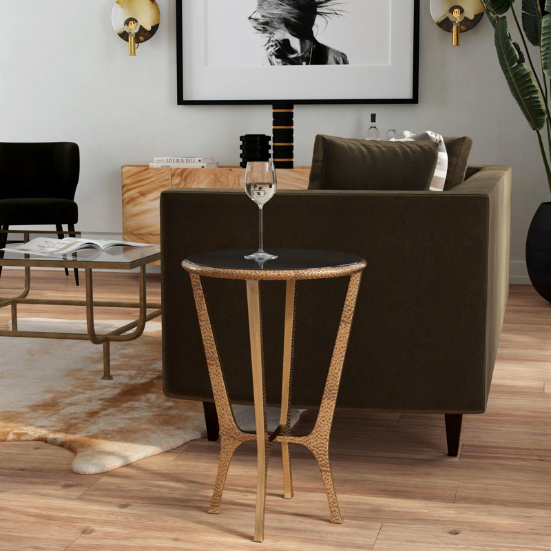 Flavio Metal & Stone Side Table, Black